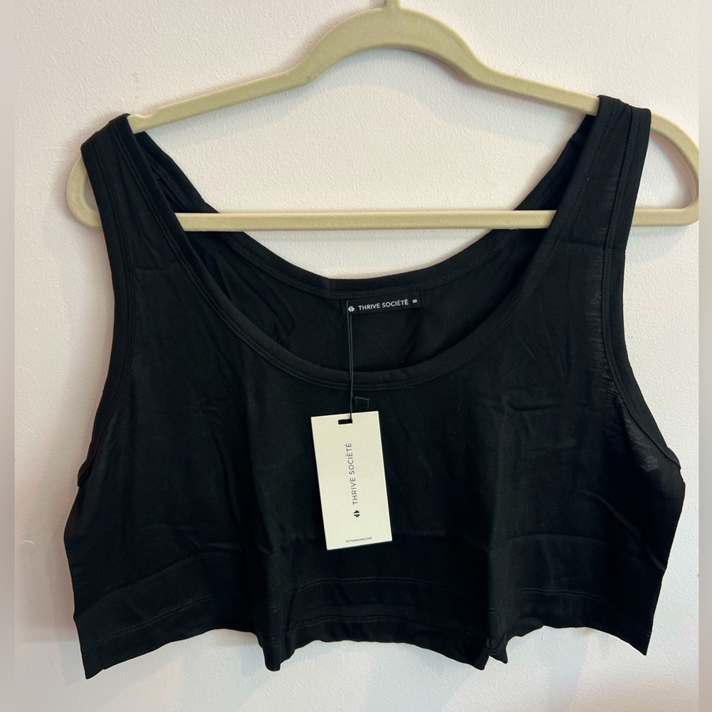 THRIVE SOCIETE Womens Layering Reverse Crop Tank (Black, Small)